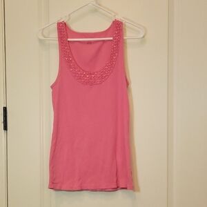Woman Tank Top LARGE Hot Pink Cotton Embellished Sleeveless New York & Company